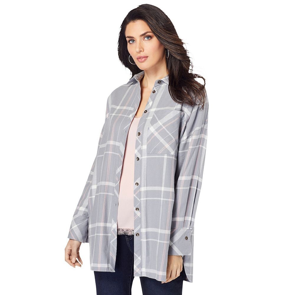 

Женская фланелевая туника больших размеров Roaman's, цвет Gunmetal Plaid