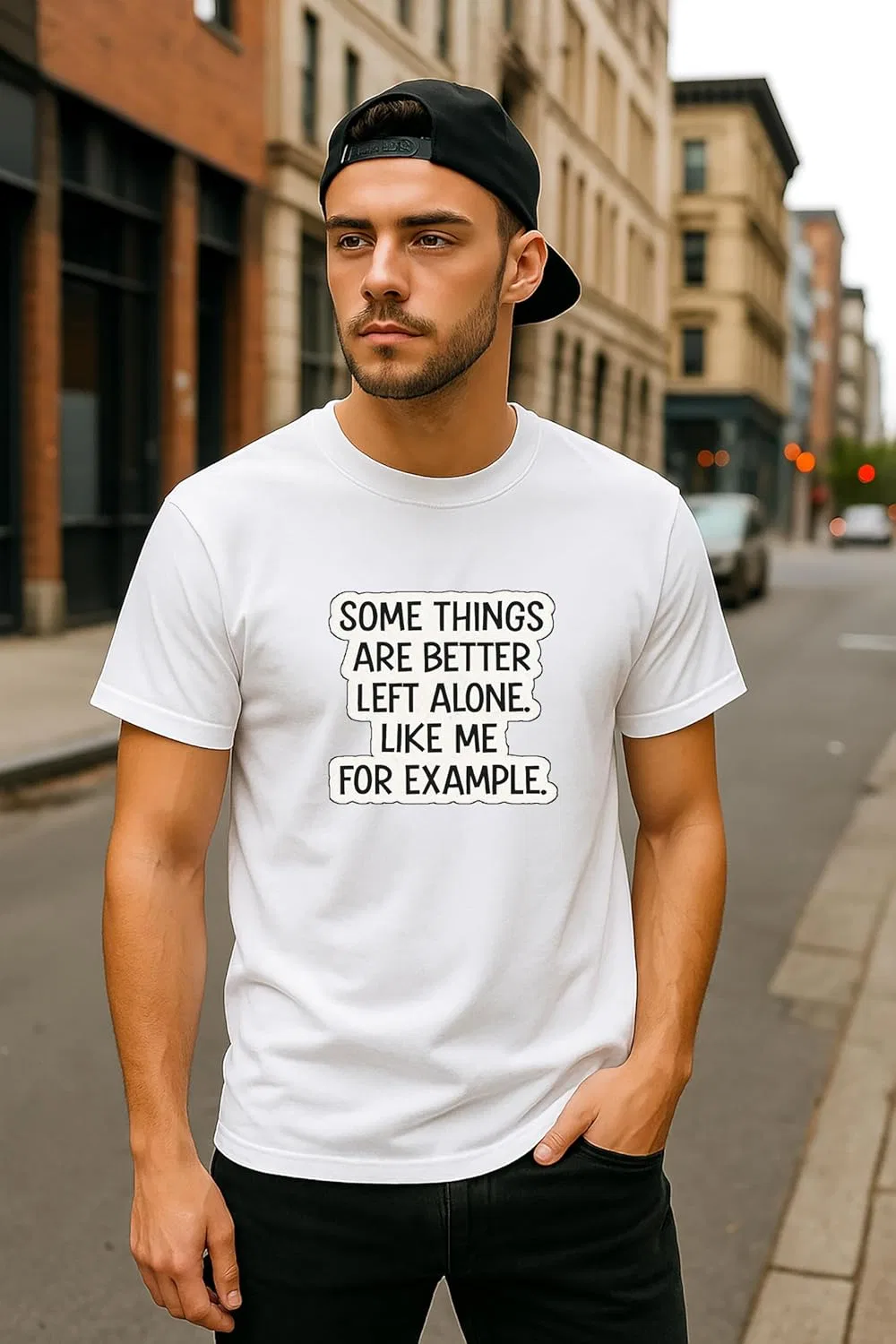 Generic Футболка с надписью "Some Things are Better Left Alone Like Me for Example" - саркастичная цитата - Unisex черный S-XXL — фото 3