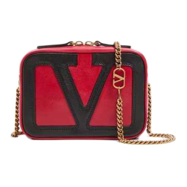 

Valentino Овчинная поясная сумка через плечо для женщин в красно-черном цвете