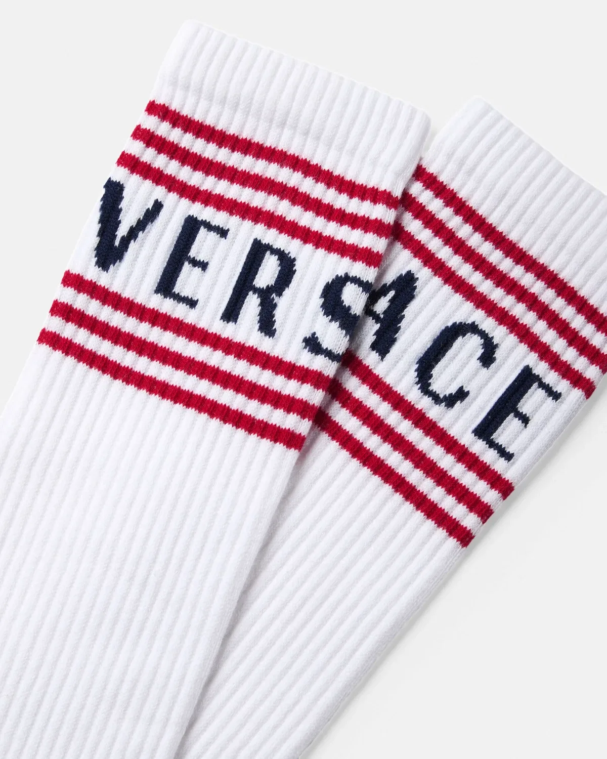 Жаккардовые хлопковые носки в рубчик Versace, белый — фото 2