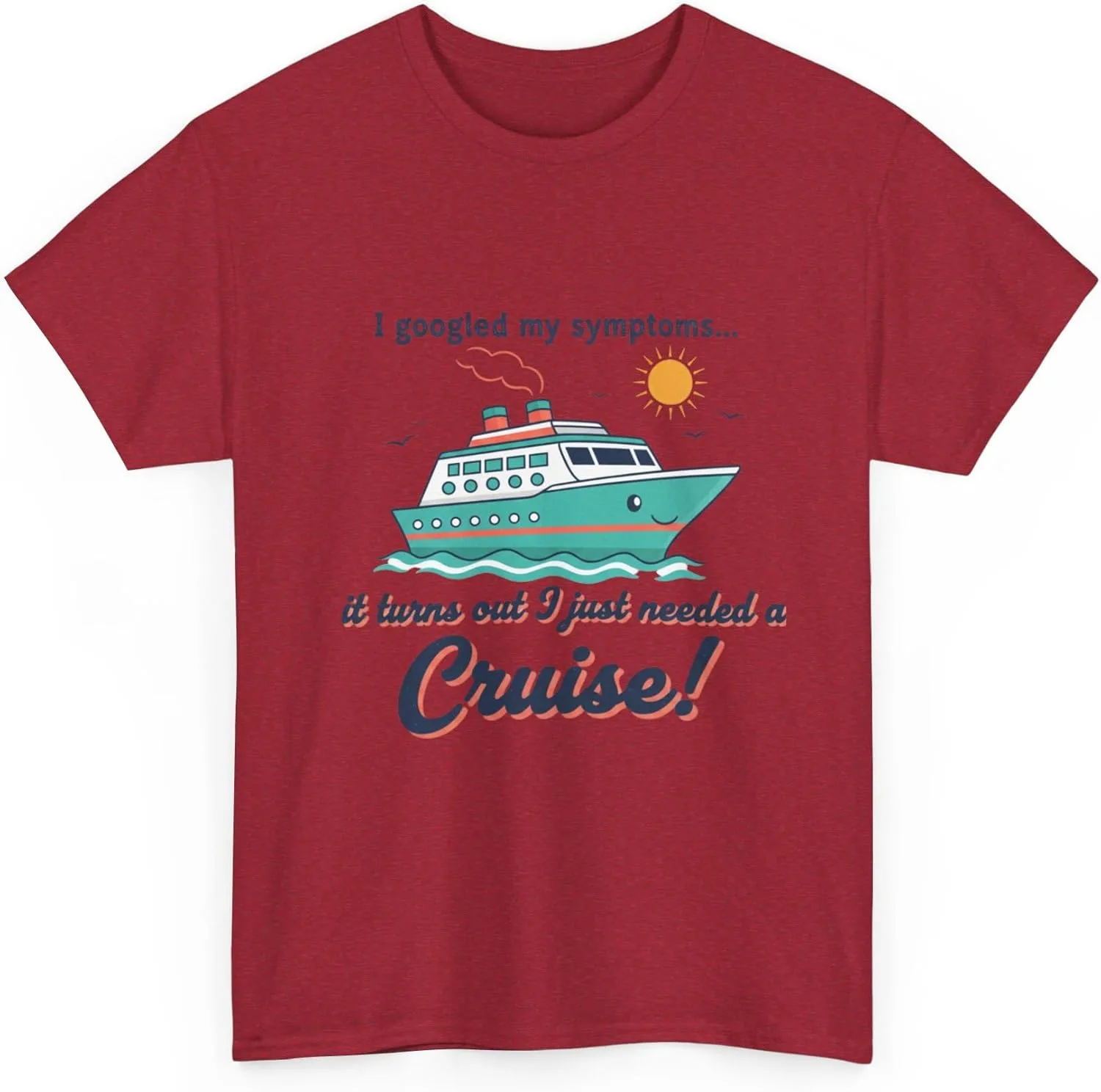 Футболка "Я погуглил симптомы, оказалось, мне просто нужен круиз" | Cruise Vacation Tee GENERIC, красный — фото 3