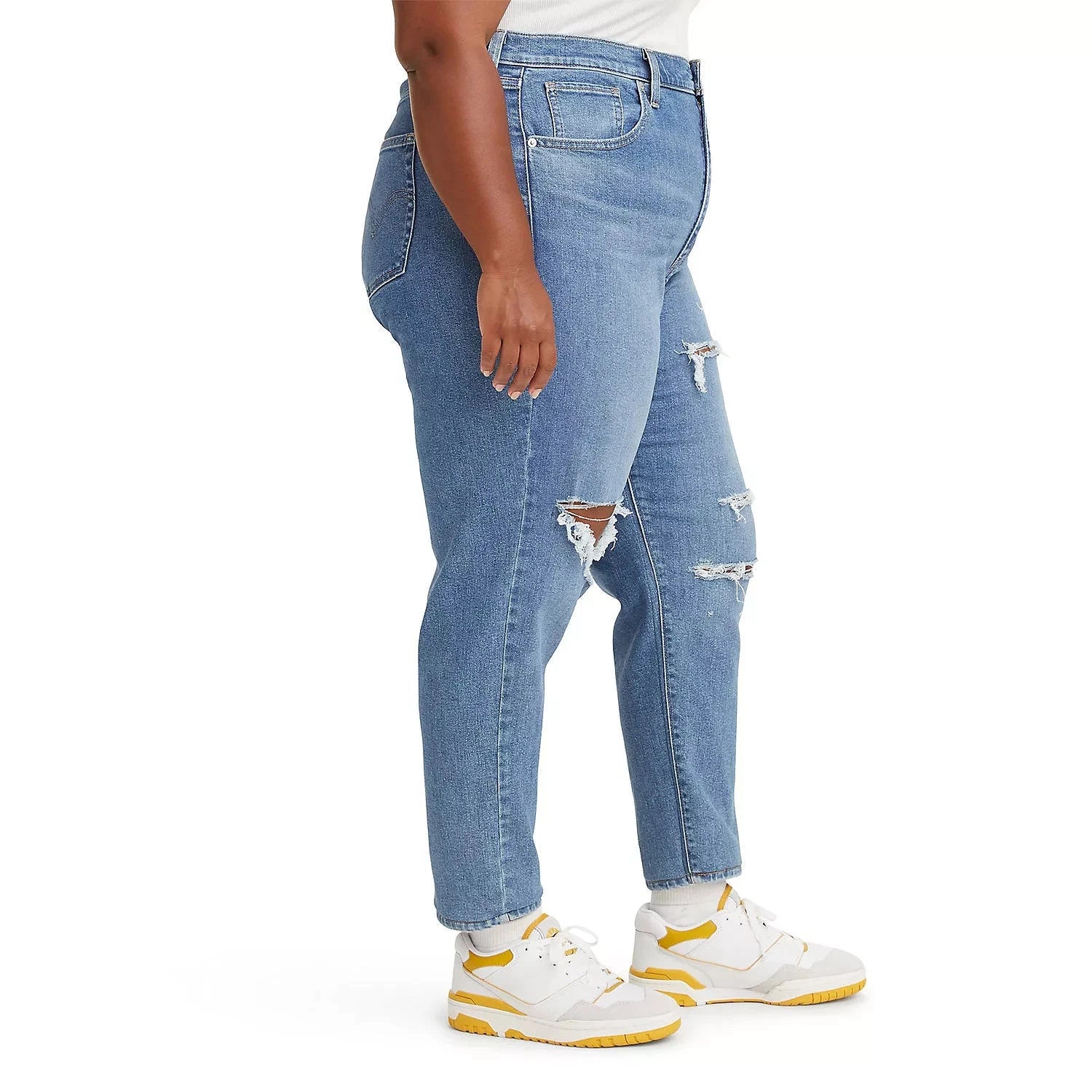 Женские джинсы Levi's Mom Jeans, синие, с потертостями, высокой талией и зауженными штанинами, цвет RED828 — фото 3