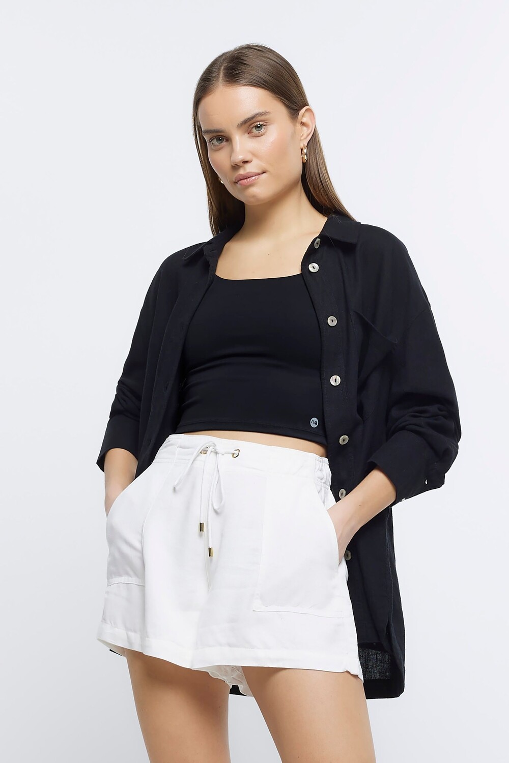 

Кремовые шорты из лиоцелла с кулиской River Island, бежевый