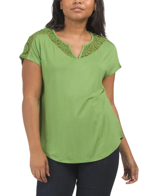 

Топ с короткими рукавами, связанный крючком Cable & Gauge, зеленый