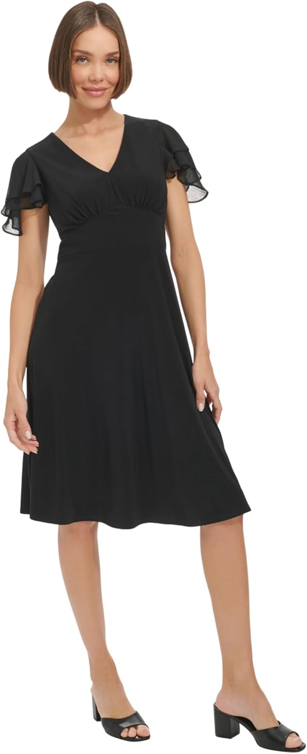 

Женское шифоновое платье Tommy Hilfiger длиной до колена с рукавами-крылышками и V-образным вырезом, Black