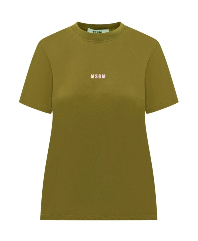

Хлопковая футболка оливково-зеленого цвета с логотипом. Msgm, зеленый