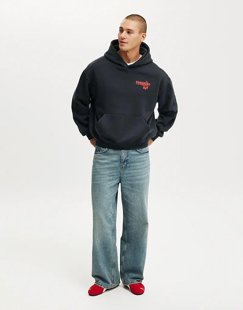 

Толстовка с капюшоном Cotton On Box fit с графическим принтом, цвет: черный с потертостями/помидор Cotton:On