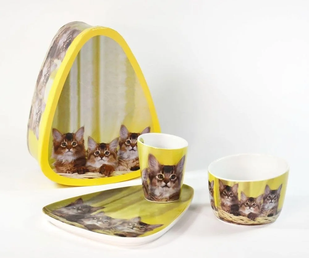 Набор для завтрака для кошек 3-Piece Colour Design Chubby Yellow Rund um die Katze