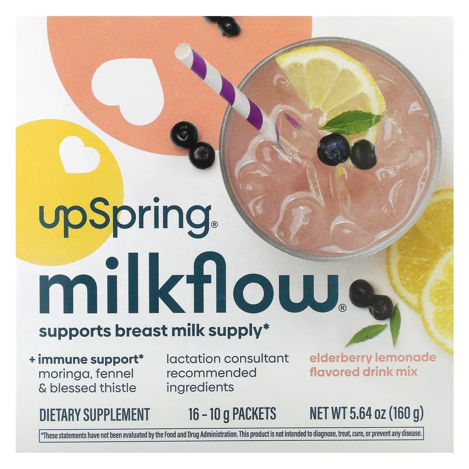 

Напитковая смесь Milkflow, лимонад из бузины, 16 пакетов по 10 г каждый Upspring