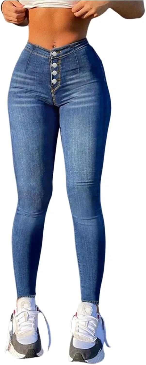 Джинсы прямые, классические, Women's Relaxed Fit Straight Leg Jean Classic High Waisted Skinny Stretch Butt Lifting Jeans Slim Fit Denim Pants, 3-dark Blue