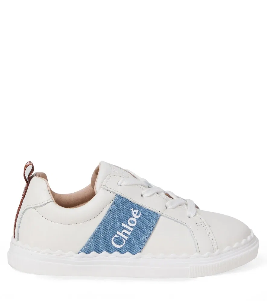 Кожаные кроссовки с логотипом и волнистым краем Chloé Kids, белый — фото 4