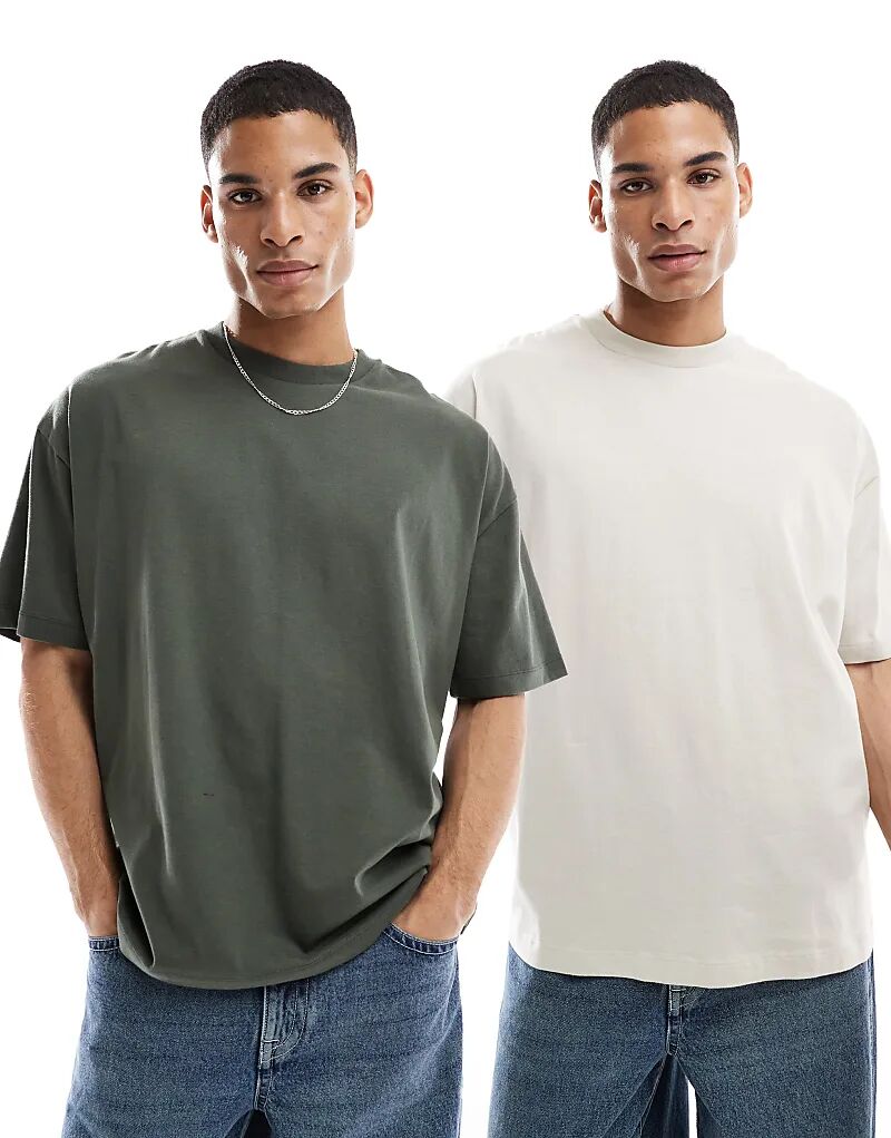 

Набор из 2 футболок свободного кроя ASOS DESIGN в антрацитовом и песочном цветах