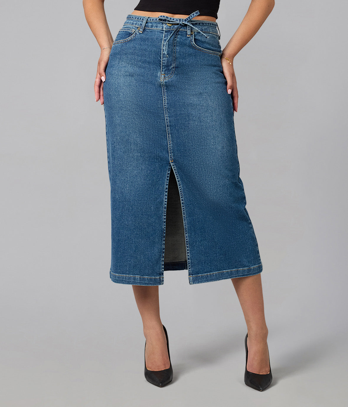 

Хастон-ФН Джинсовая макси-юбка с высокой талией Lola Denim, синий