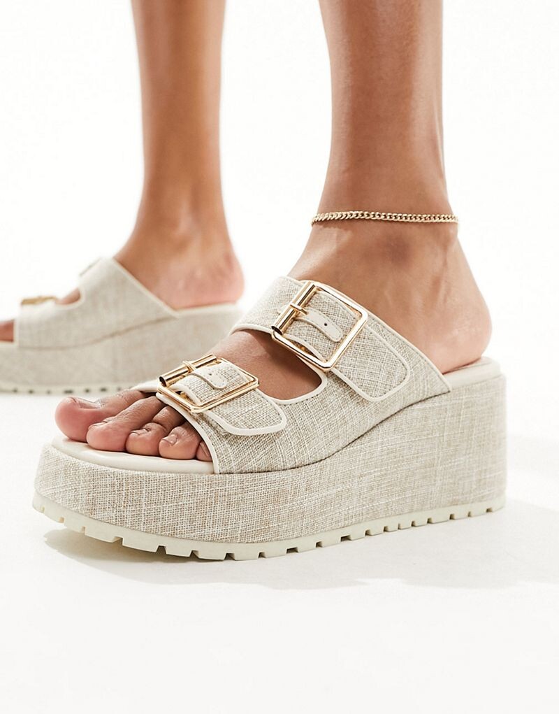 

Натуральные туфли на танкетке с пряжками ASOS DESIGN Texas