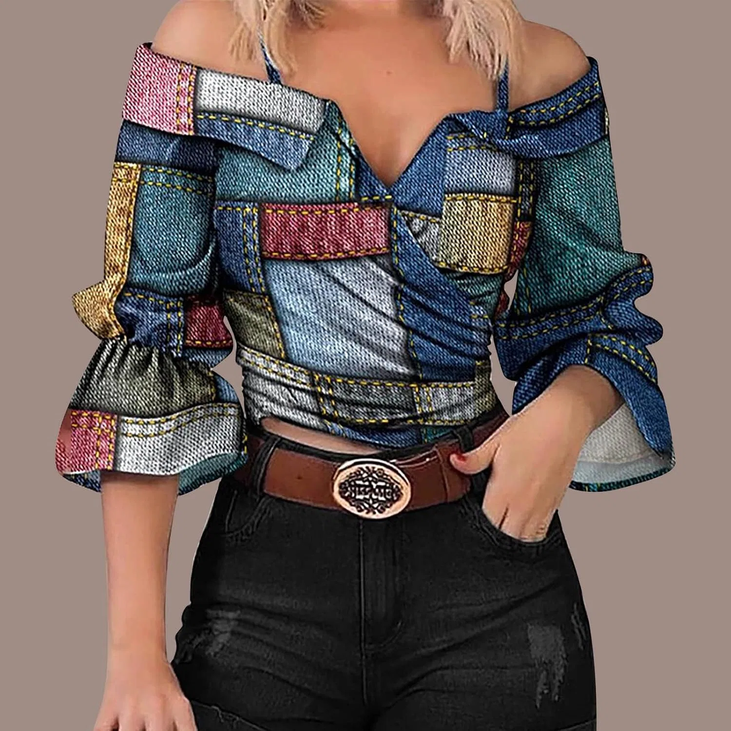 Блуза, асимметричный вырез Ladies Birthday Blouse, темно-синий — фото 2