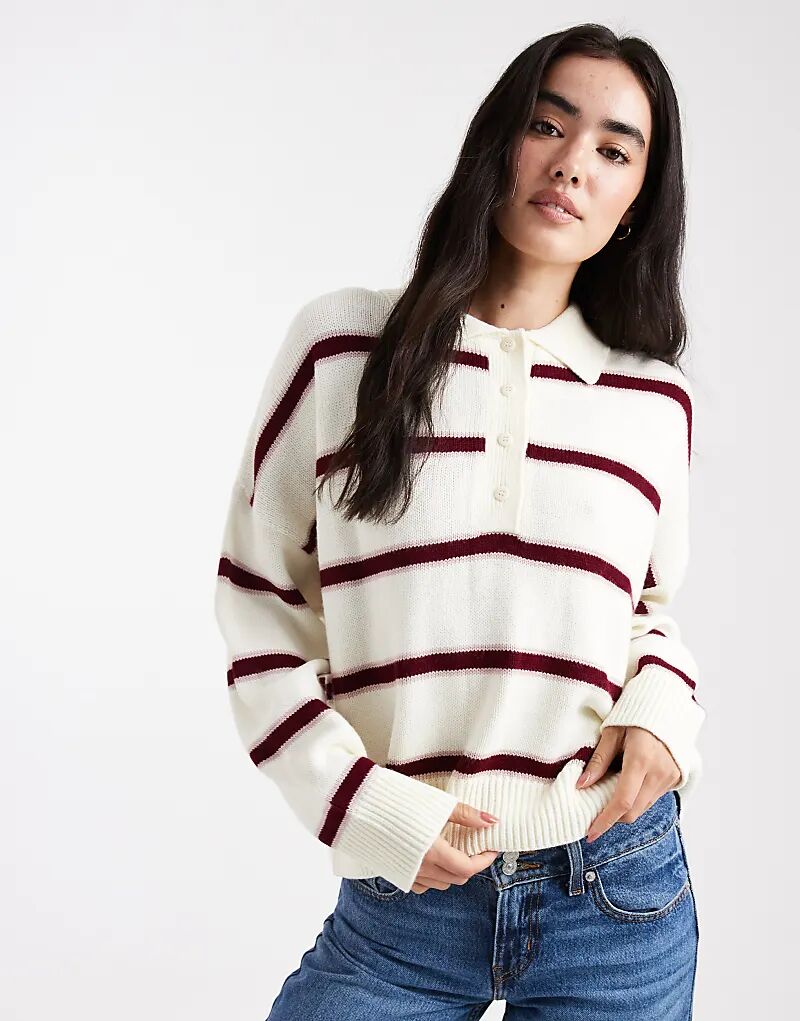 

Трикотажное поло в полоску ASOS DESIGN белого и розового цветов