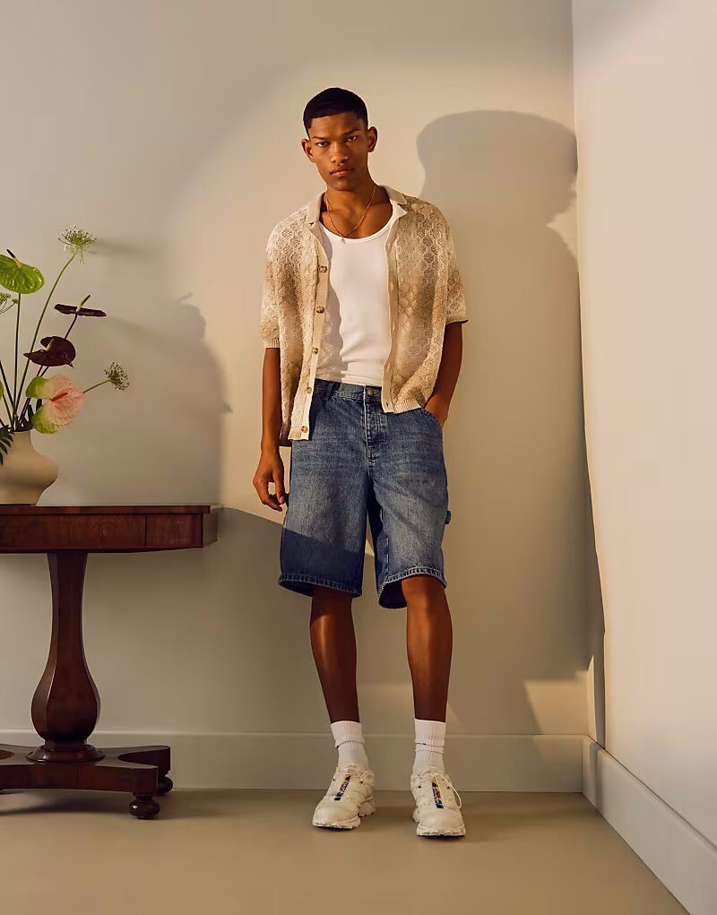 

Короткие джинсовые шорты Topman Carpenter в цвете средне-синего тона