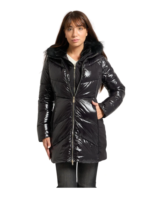 

Черное стеганое пальто со съемным жилетом Yes Zee, черный