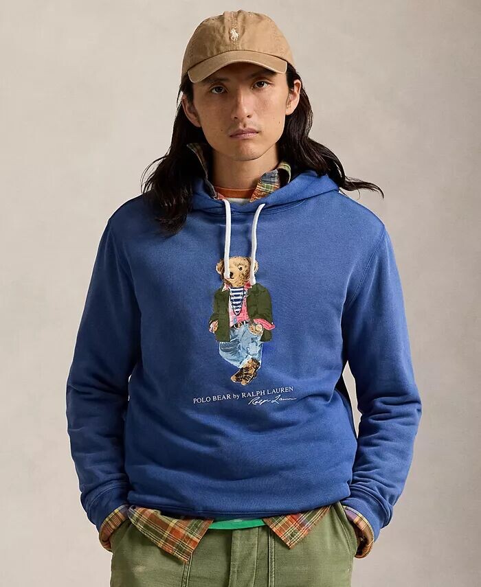 

Мужская толстовка с капюшоном Polo Bear из окрашенного в готовом виде флиса Polo Ralph Lauren, синий