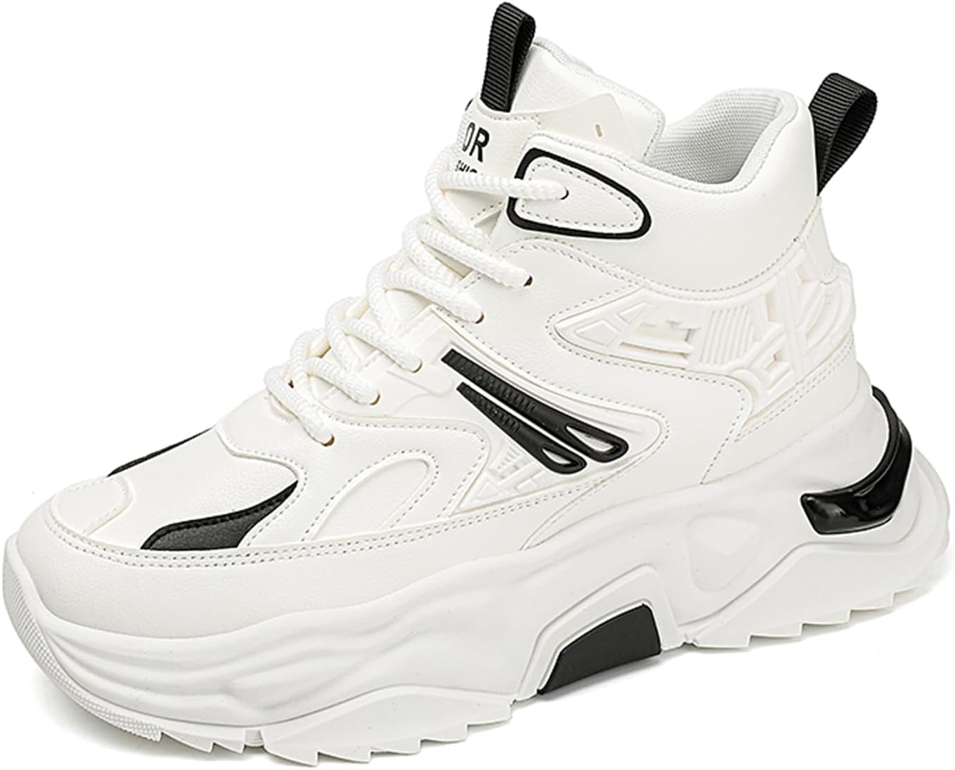 

Мужские модные кожаные высокие кроссовки на шнуровке, закрытие, круглый носок, массивная подошва, повседневные спортивные обувь, дышащая подкладка, ретро стиль, удобные, для ежедневной ходьбы и прогулок по улице Tengfeifly, белый