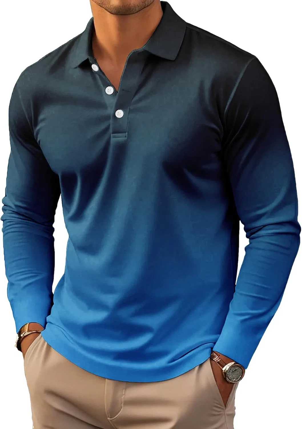 Мужское поло с градиентом, длинный рукав, 6 шт, Polyester/Cotton, #4 — фото 4