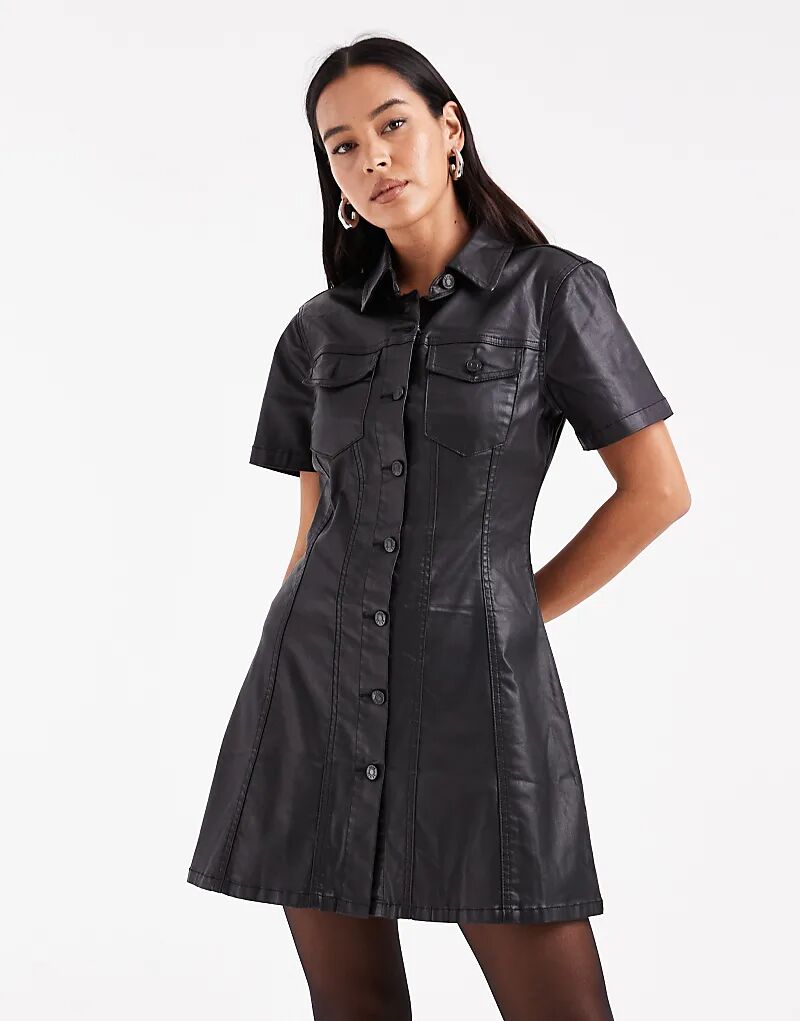 

Платье-рубашка из денима ASOS DESIGN с короткими рукавами, черное с покрытием