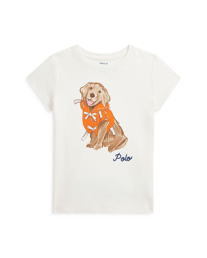 

Футболка из хлопкового джерси с принтом собак для девочек - Little Kid Ralph Lauren, белый