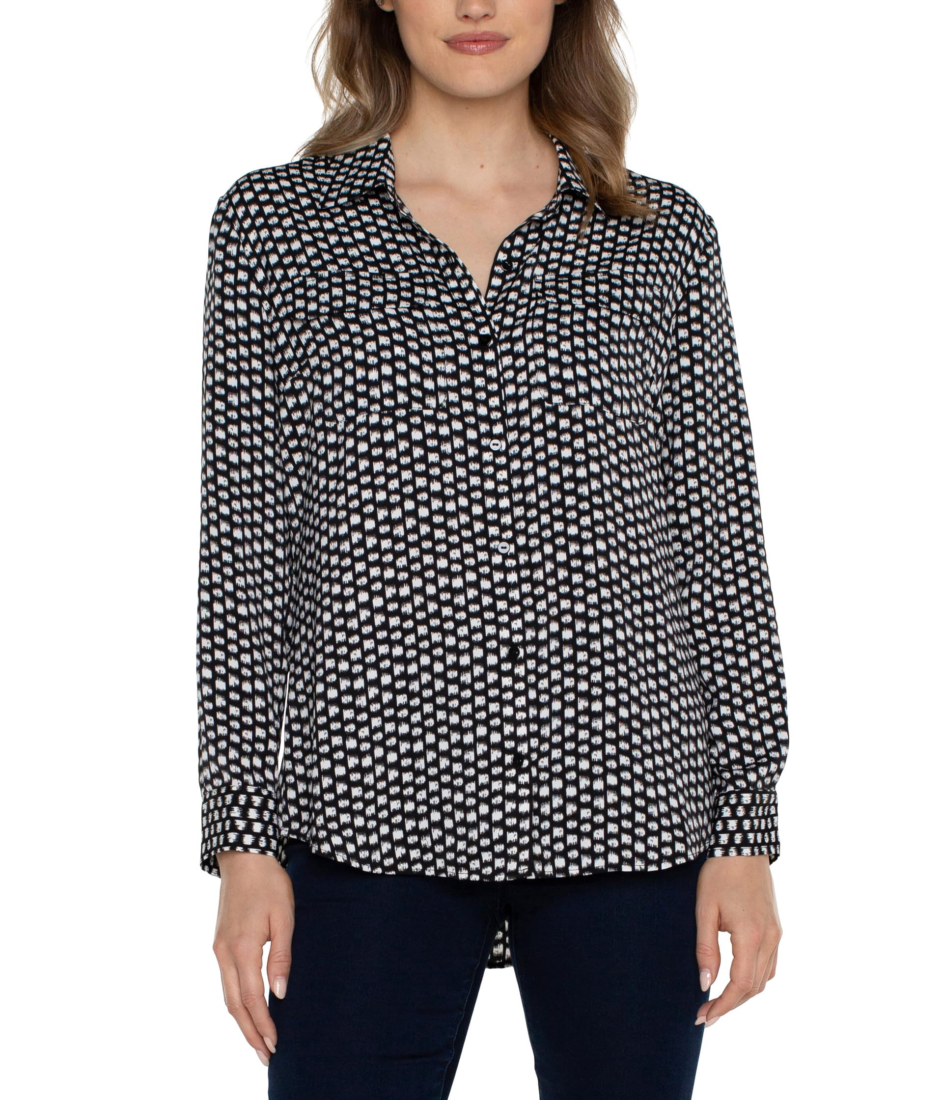 

Блуза Liverpool Los Angeles Flap Pocket Button Front Woven Blouse, цвет Black White Mini Dot
