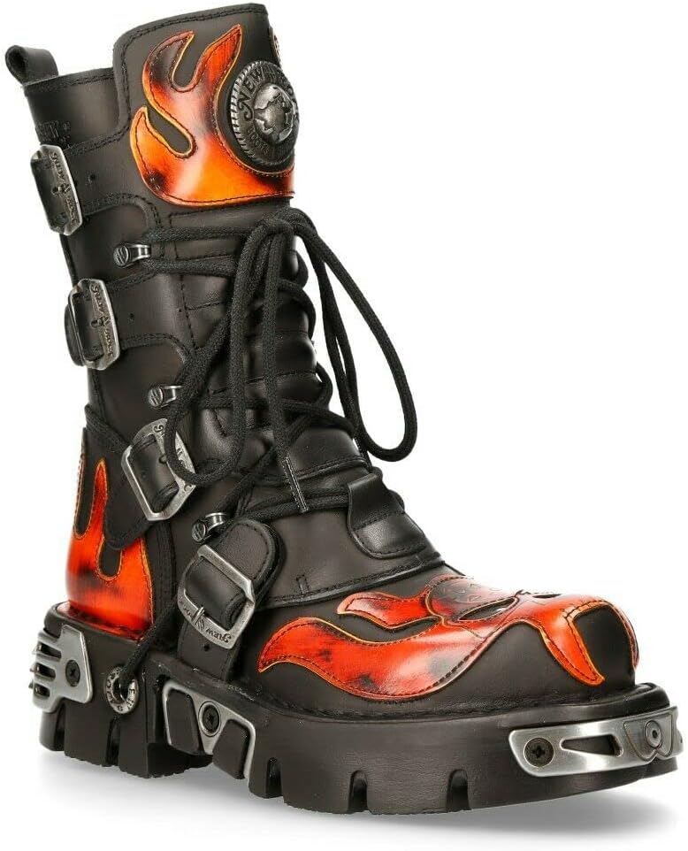 

Мужские кожаные ботинки New Rock с серебристым металлическим черепом в готическом панк-стиле