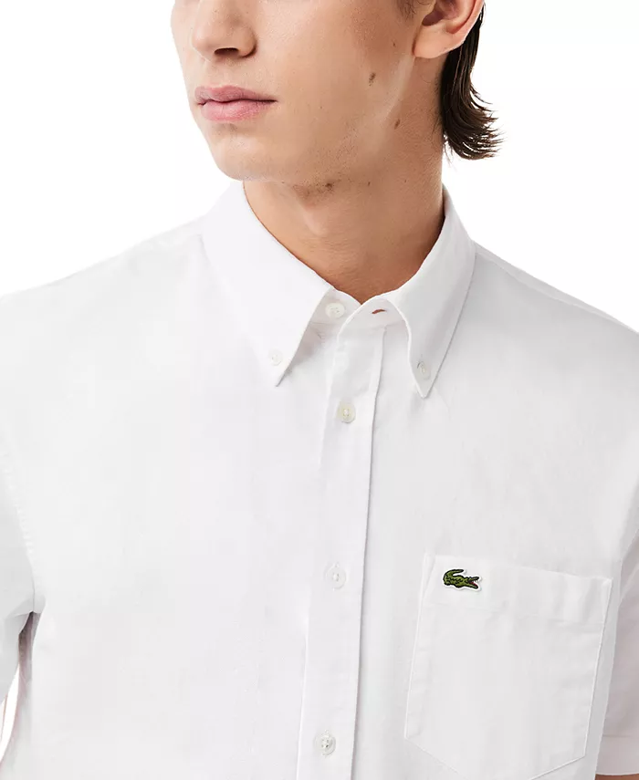 Мужская рубашка Оксфорд с коротким рукавом и застежкой на пуговицы Lacoste, белый — фото 2