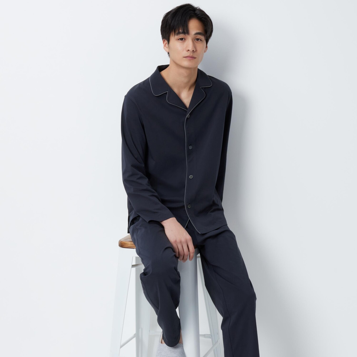 

Пижама UNIQLO AIRism хлопковая с длинным рукавом, темно-синий