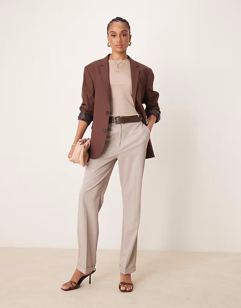 

ASOS DESIGN Высокие узкие прямые брюки с поясом в полоску из норки