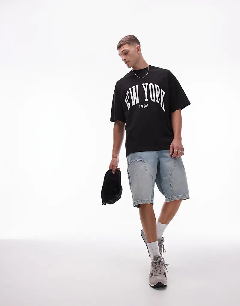 

Topman – Черная футболка большого размера с принтом «Нью-Йорк»