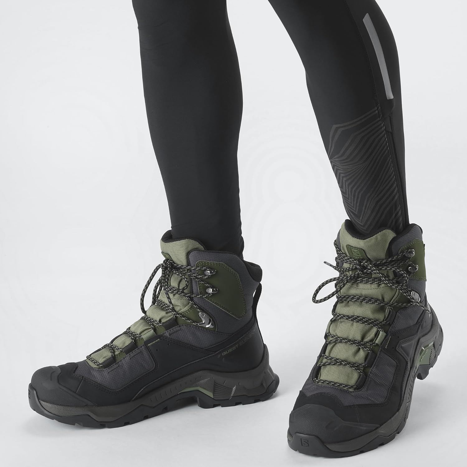 Кроссовки для походов Salomon Men’s Quest Element Gore-Tex, Waterproof Neutral Leather, Black/Deep Lichen Green/Olive Night — фото 2