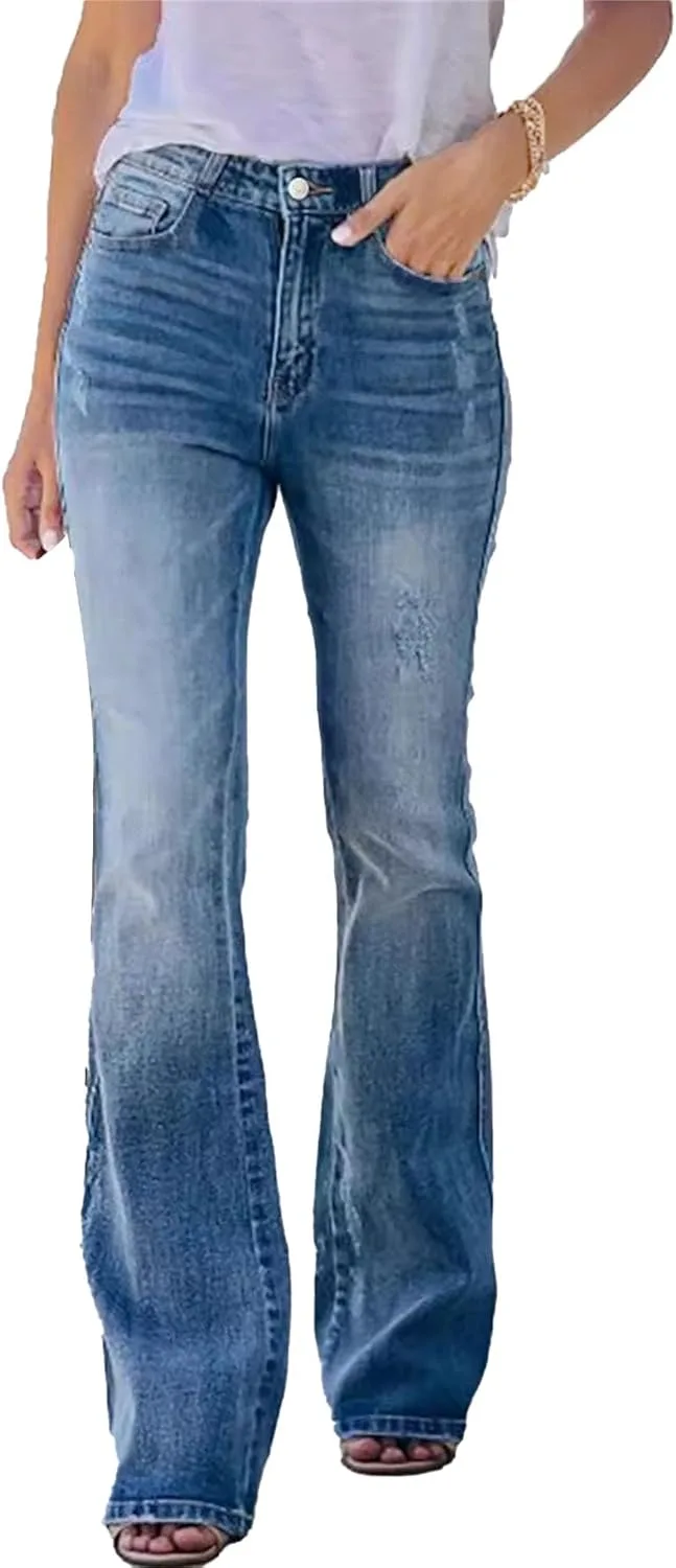Женские джинсы с высокой талией Wide Leg Plus Size Denim для женщин с формами, эластичным поясом, прямым кроем и расклешенным низом