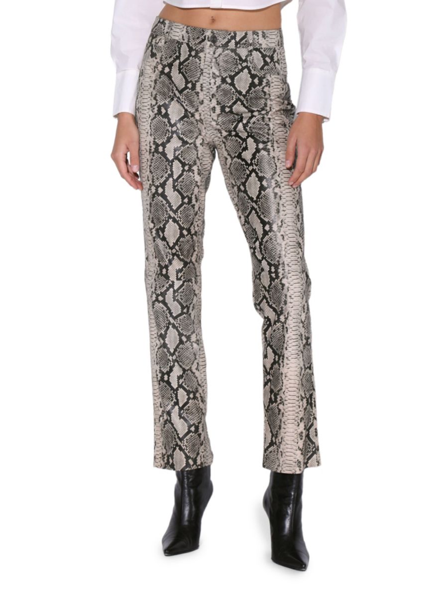 

Кожаные брюки Yvette с высокой талией Walter Baker, цвет Grey Snakeprint