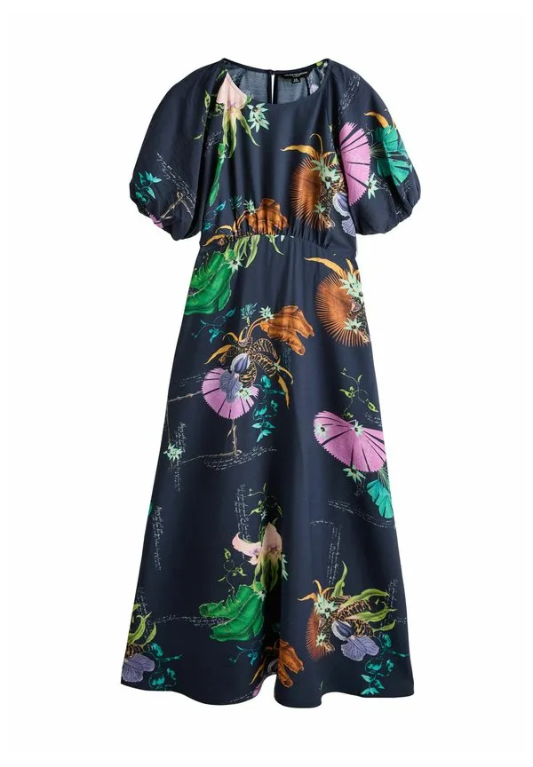Длинное платье-макси с принтом и пышными рукавами Next, Kew Collection Navy Blue Floral Print
