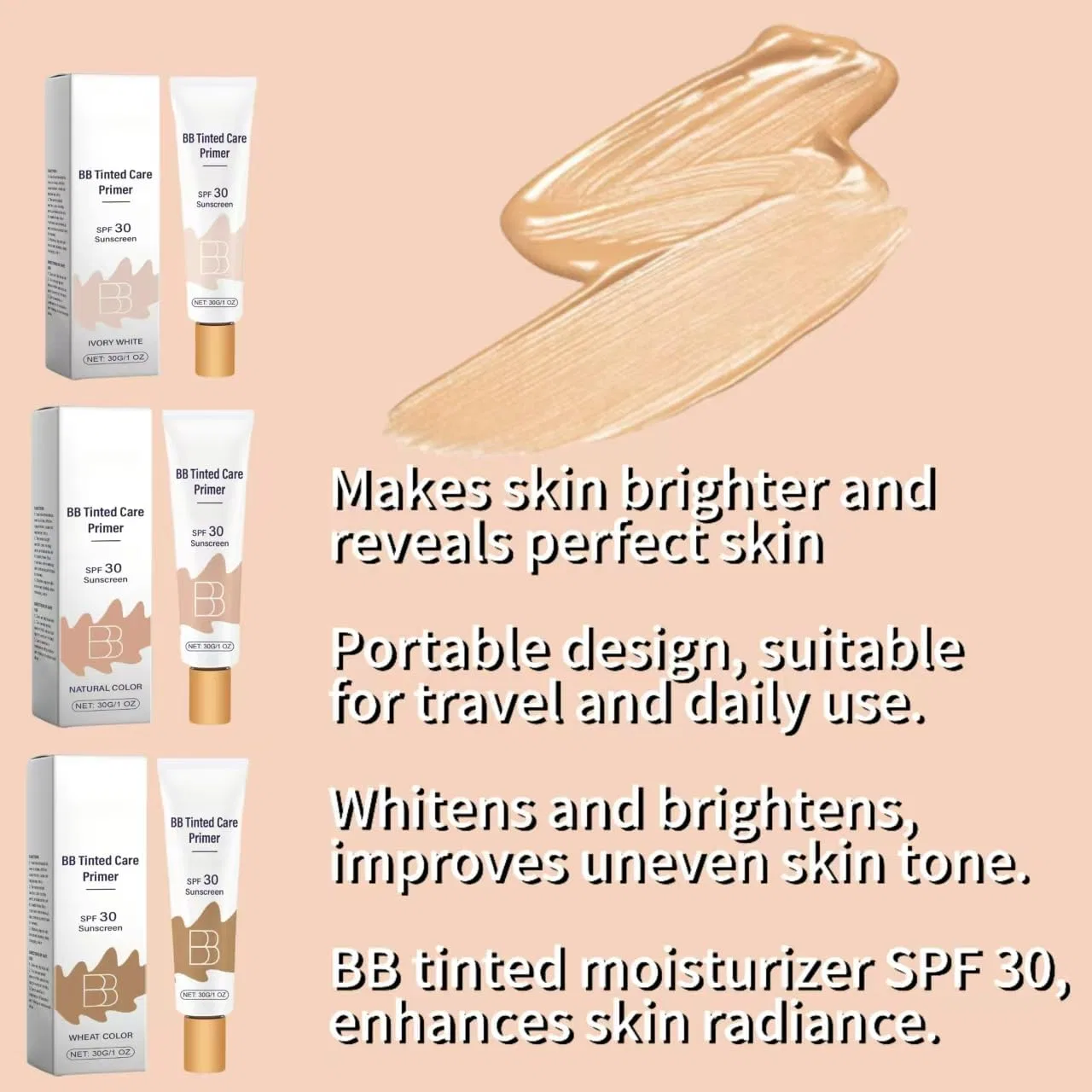 BB-крем с SPF 30, увлажняющий, Generic, 2 шт., слоновая кость — фото 3