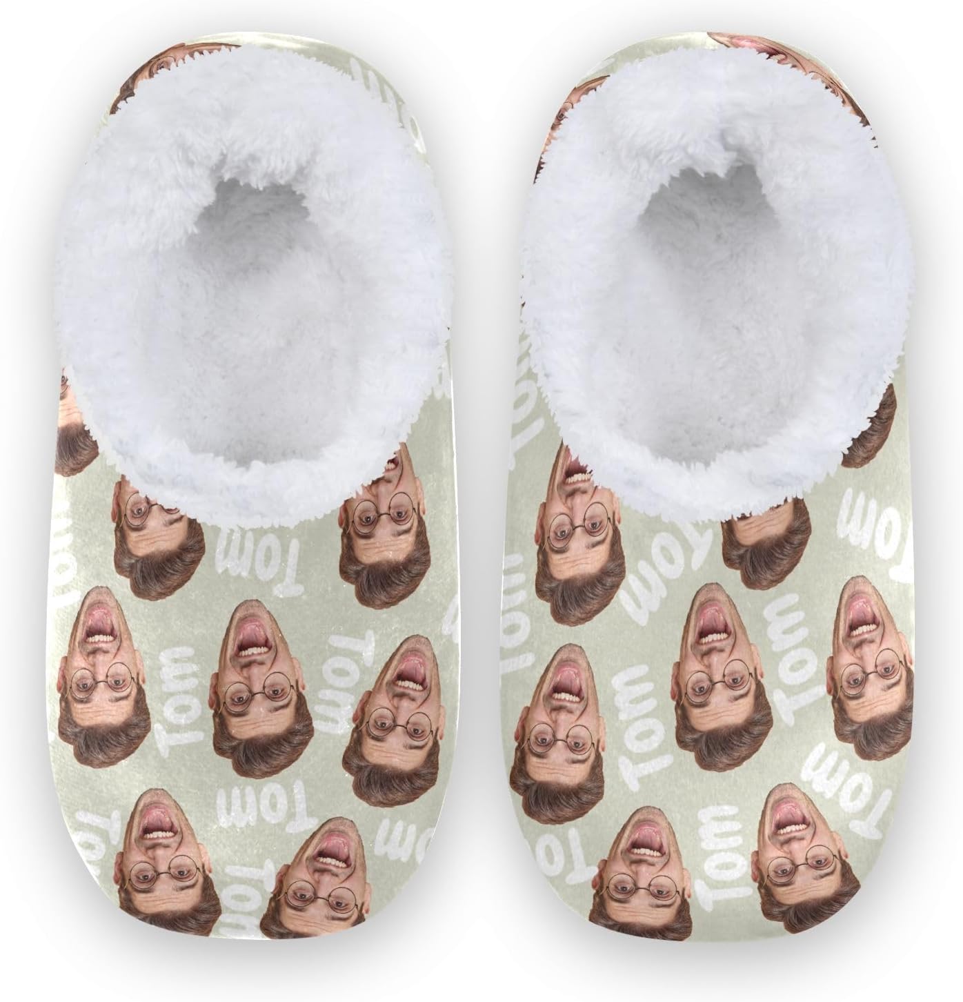 

Женские и мужские домашние тапочки с закрытой пяткой из мягкой памяти, с вязкой, подкладкой из флиса, с фото лица и текстом, теплые носки для отеля, дома и улицы Innewgogo, бежевый