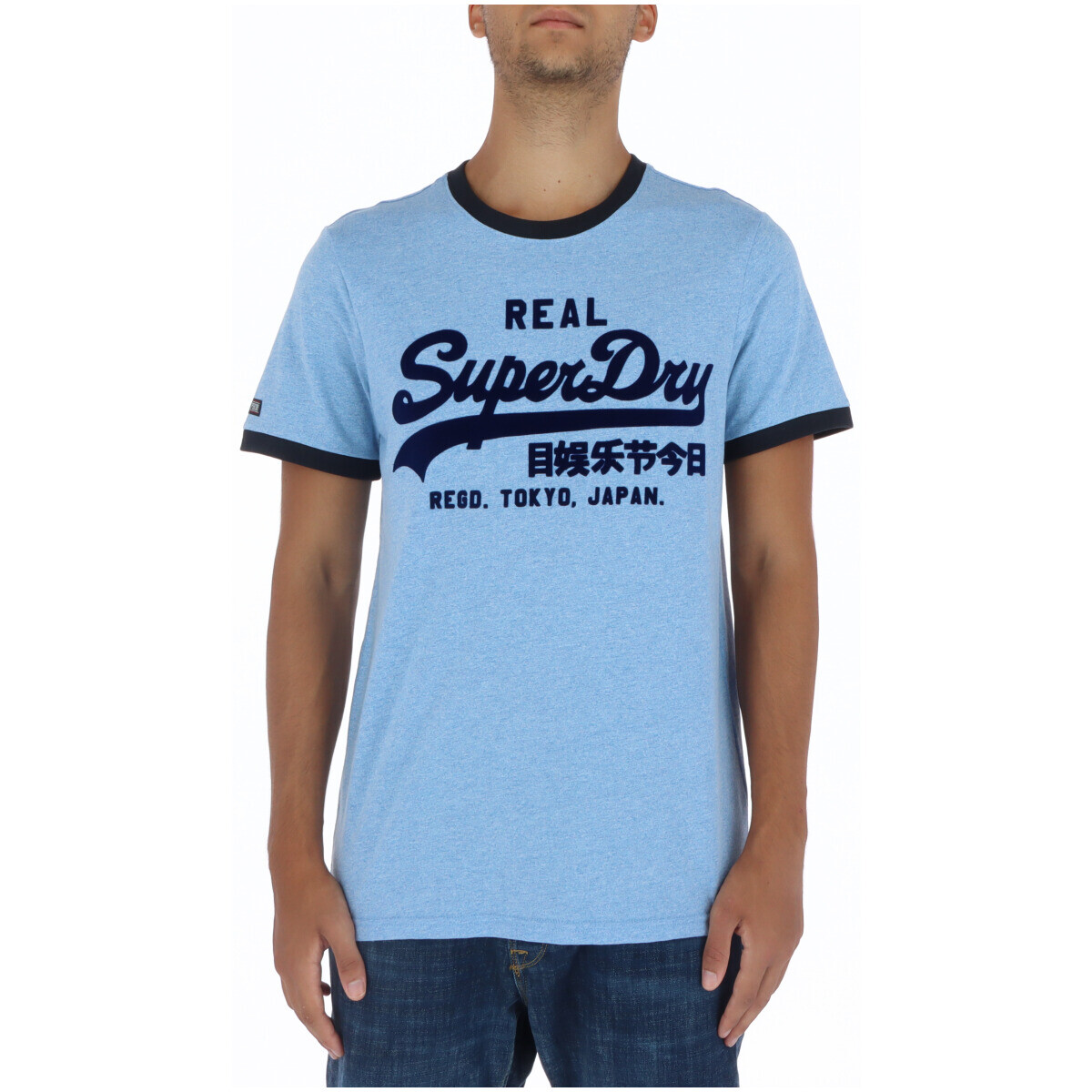

Футболка мужская Superdry. с принтом и окантовкой, светло-голубой