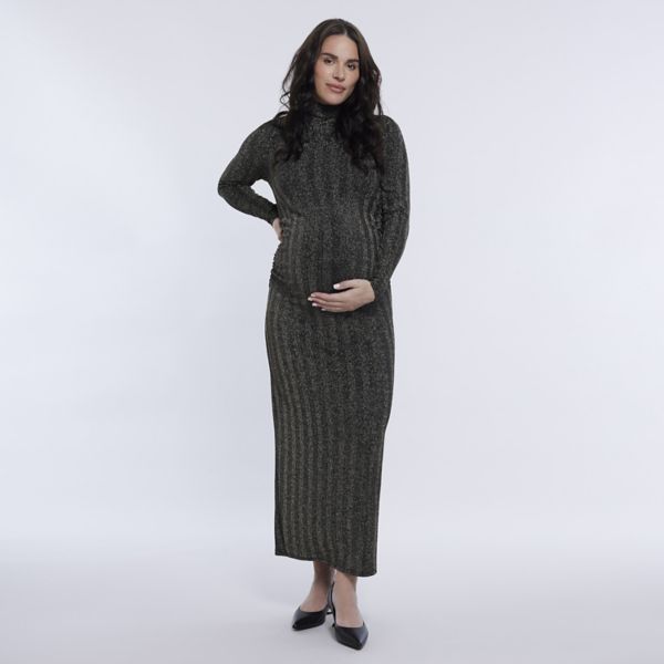 

Беременное платье-водолазка макси Motherhood, цвет gold lurex