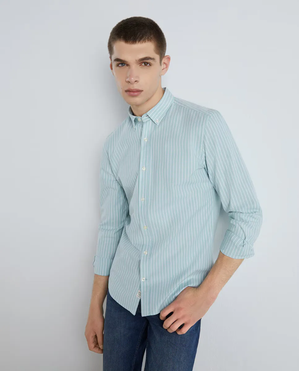 

Полосатая мужская оксфордская рубашка с длинным рукавом Easy Wear, светло-зеленый
