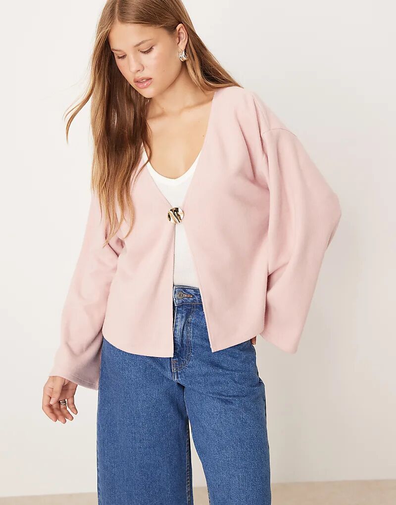 

Кардиган ASOS DESIGN Supersoft с широкими рукавами и фурнитурой, светло-розовый - LPINK