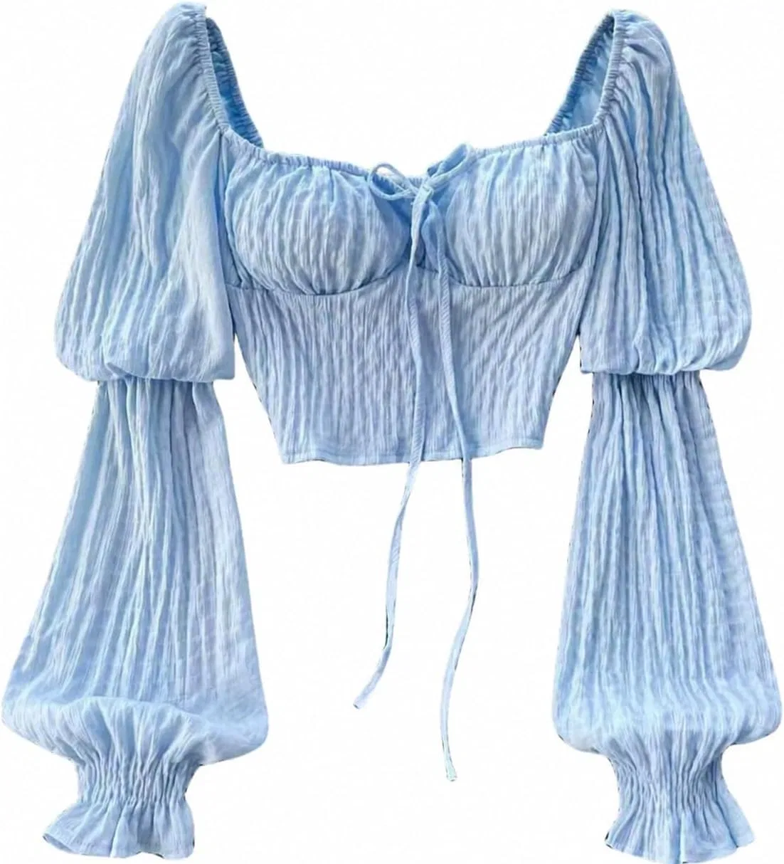 Блуза с квадратным вырезом Off-shoulder, светло-синий