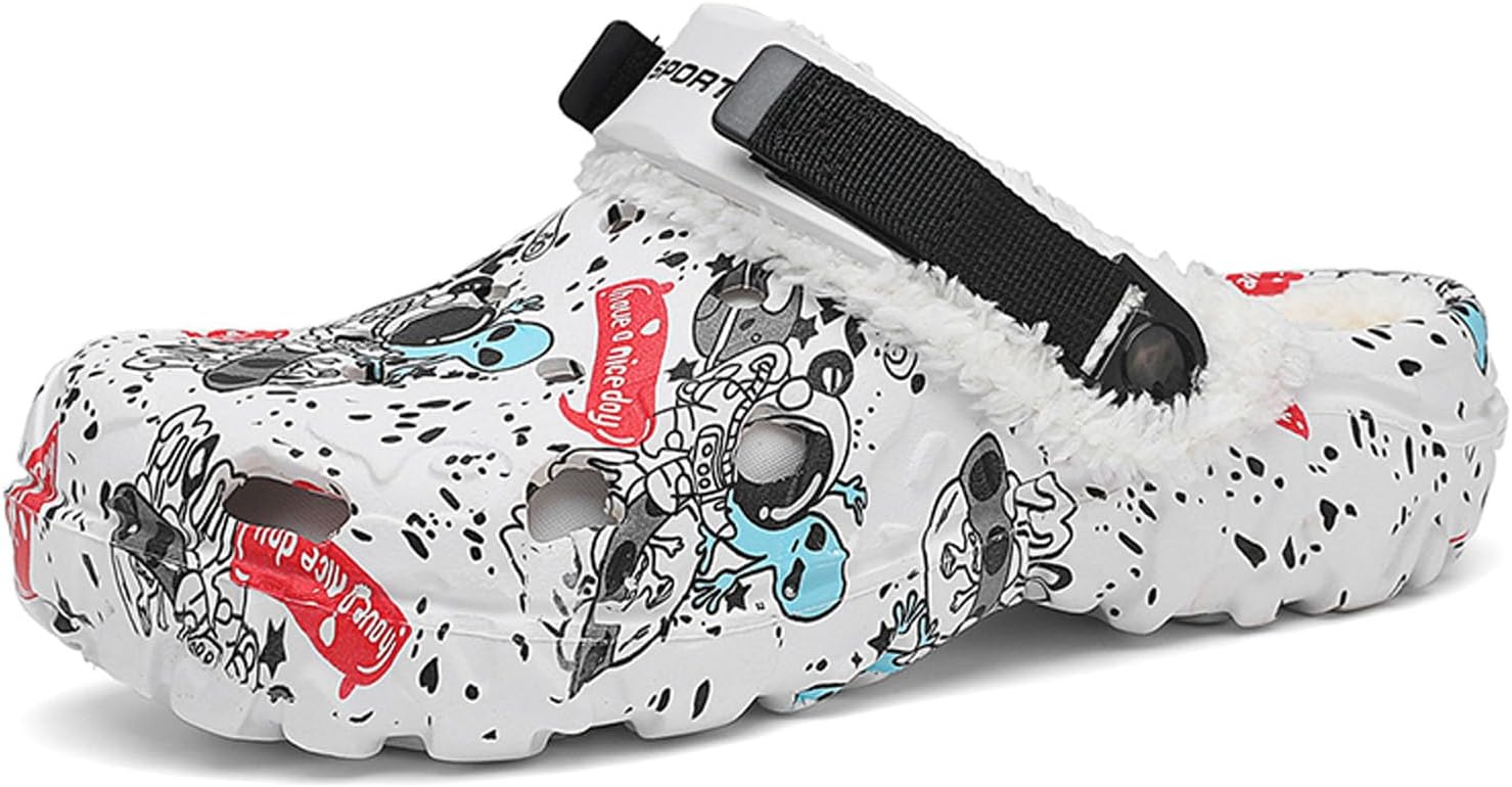 

Мужские зимние сабо ihinzry с флисовой подкладкой и поддержкой свода стопы, домашние сабо с регулируемым задним ремешком, тапочки на скольжение для дома и улицы, теплые нескользящие обувь для прогулок с собакой, EVA, белый