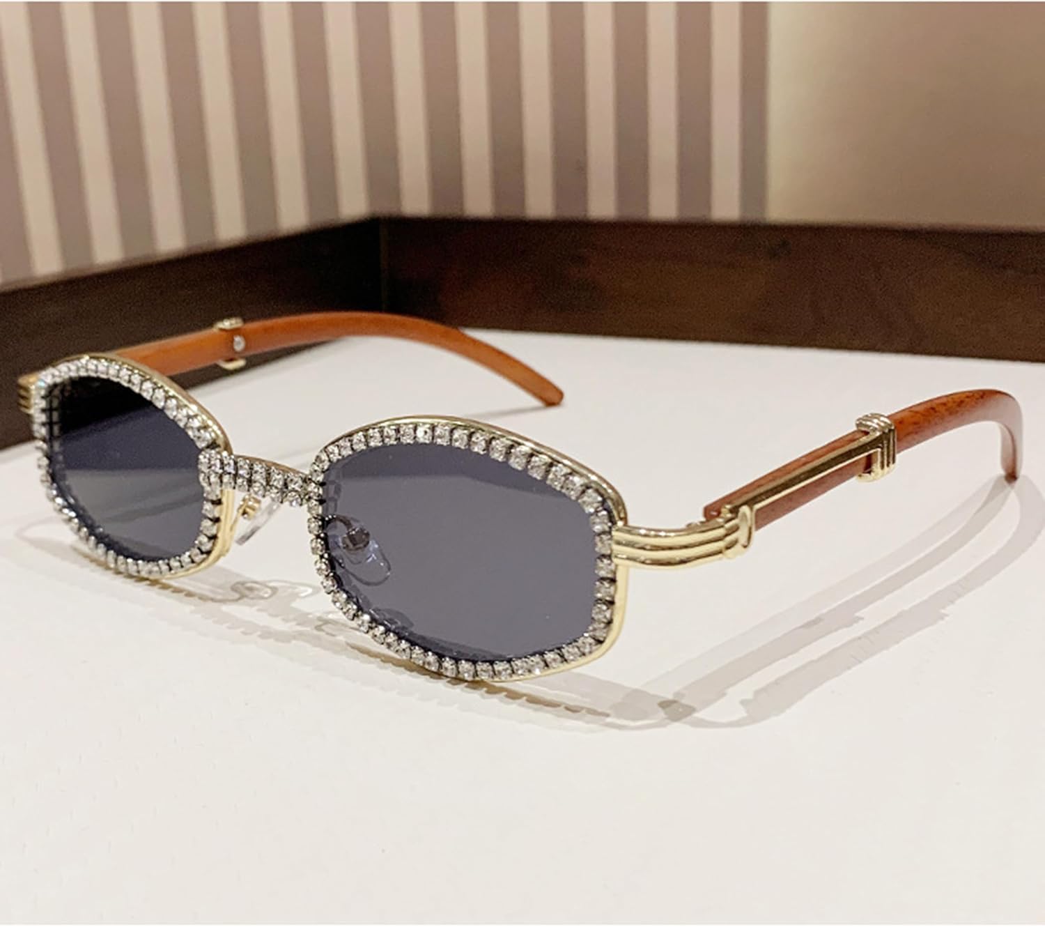 

Солнцезащитные очки bullabulling Diamond Square для мужчин и женщин, роскошные дизайнерские, в деревянной оправе, со стразами, в стиле панк, с защитой от УФ-излучения UV400, Black/Gold