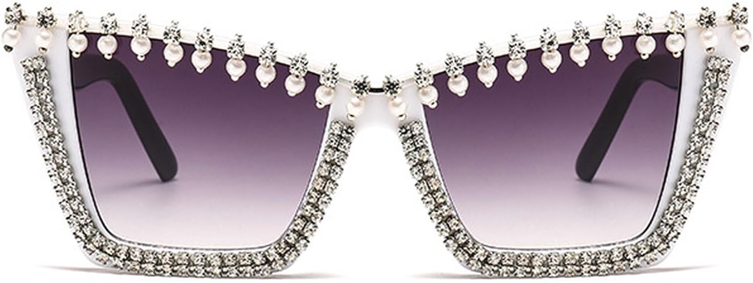 

Винтажные солнцезащитные очки «кошачий глаз» с перламутровыми кристаллами, модные женские солнцезащитные очки со стразами, большие блестящие очки для женщин mincl, Whtie