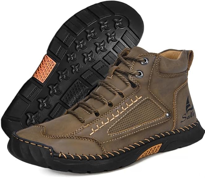 

Мужские удобные кожаные туфли VOKIMAX ручной работы с широким размером, дышащие, водонепроницаемые, с поддержкой свода стопы и противоскользящей подошвой для активного отдыха на природе, хаки