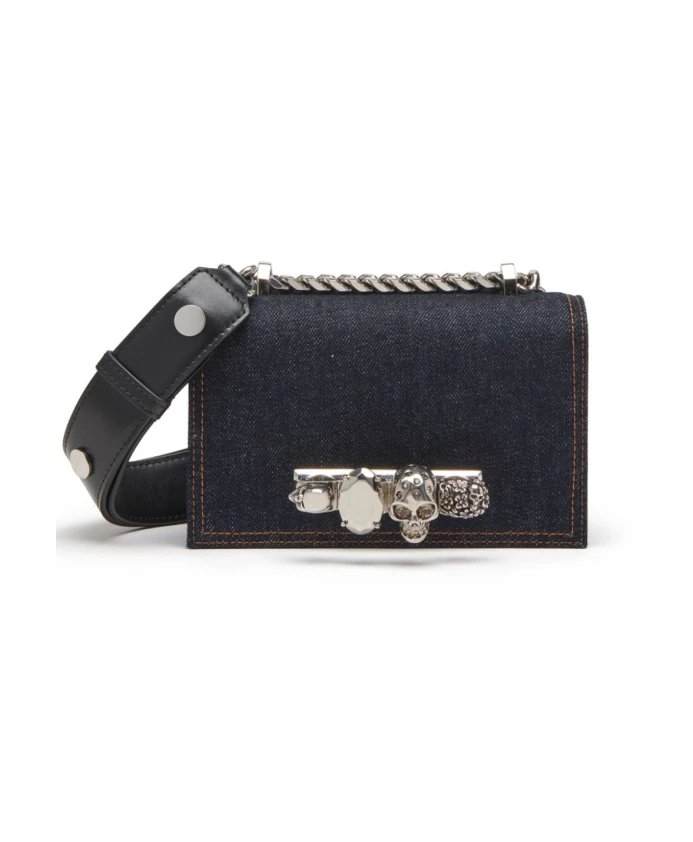 

Джинсовая мини сумка для драгоценностей с ручкой из четырех колец Alexander Mcqueen, синий