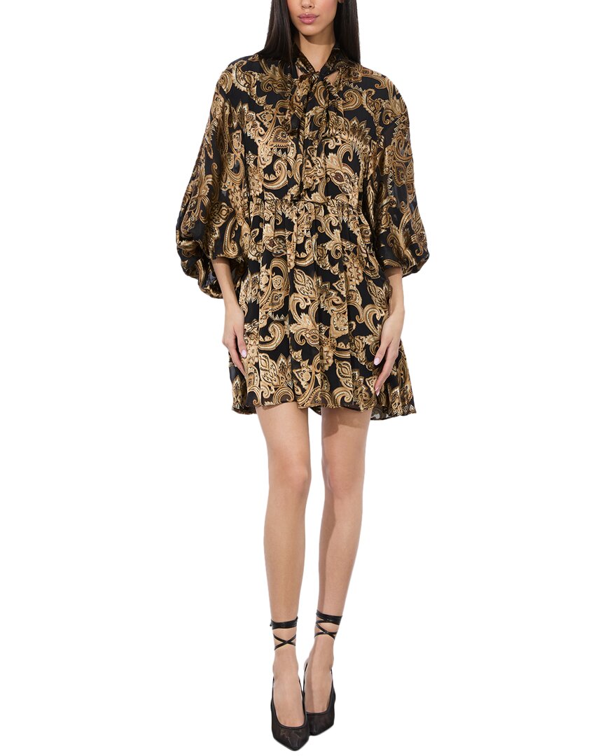 

Алис + Оливия Opal Туника с галстуком на шее и поэтическими рукавами из смесового шелка Alice + olivia, черный